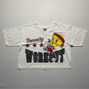 Warner Bros. Tweety 1996 Workout Crop Top - White and Red Womens